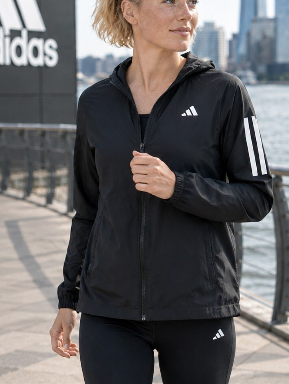 Adidas Women’s Black Lightweight Hooded Windbreaker Jacket Size S 3-Stripes